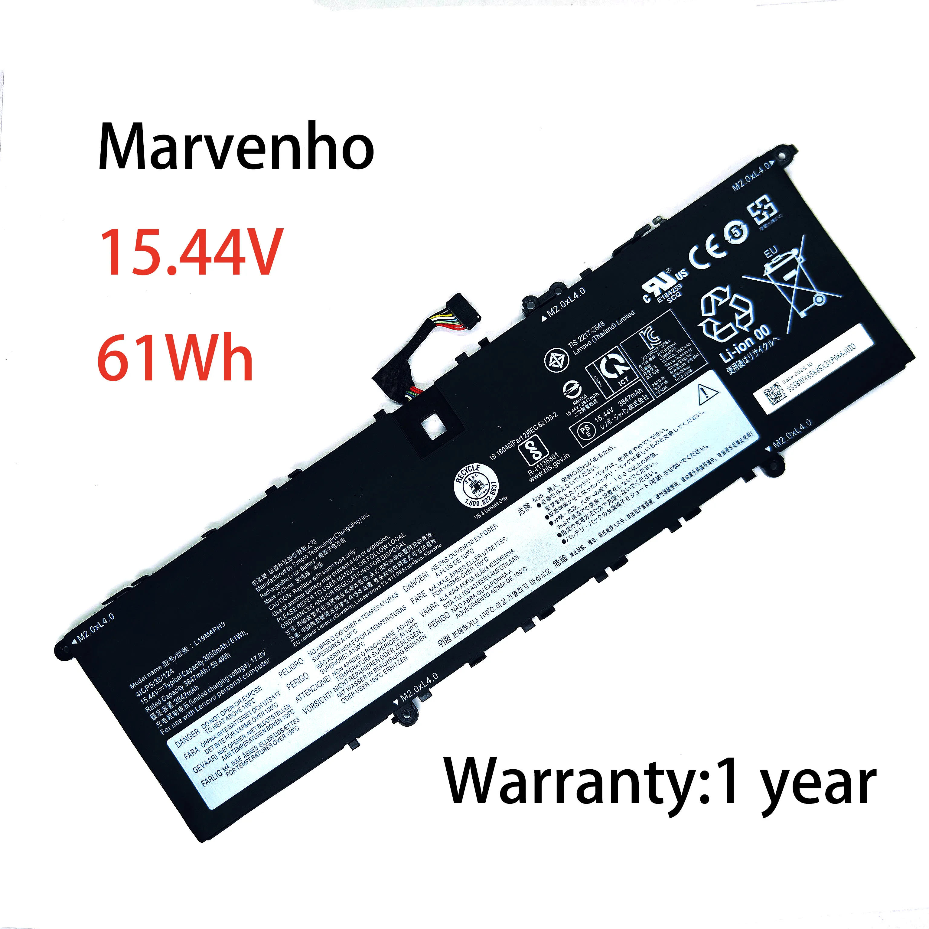 

Marvenho New 61wh 15.44V 3950mah L19M4PH3 L19C4PH3 L19D4PH3 Laptop Battery For Lenovo Yoga Slim 7 Pro 14ITL5 series computer