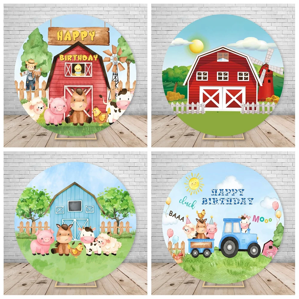 Farm Theme Round Circle Photography Background Fence Animals Boy Girls 1st Birthday Party Backdrop For Photo Studio Custom