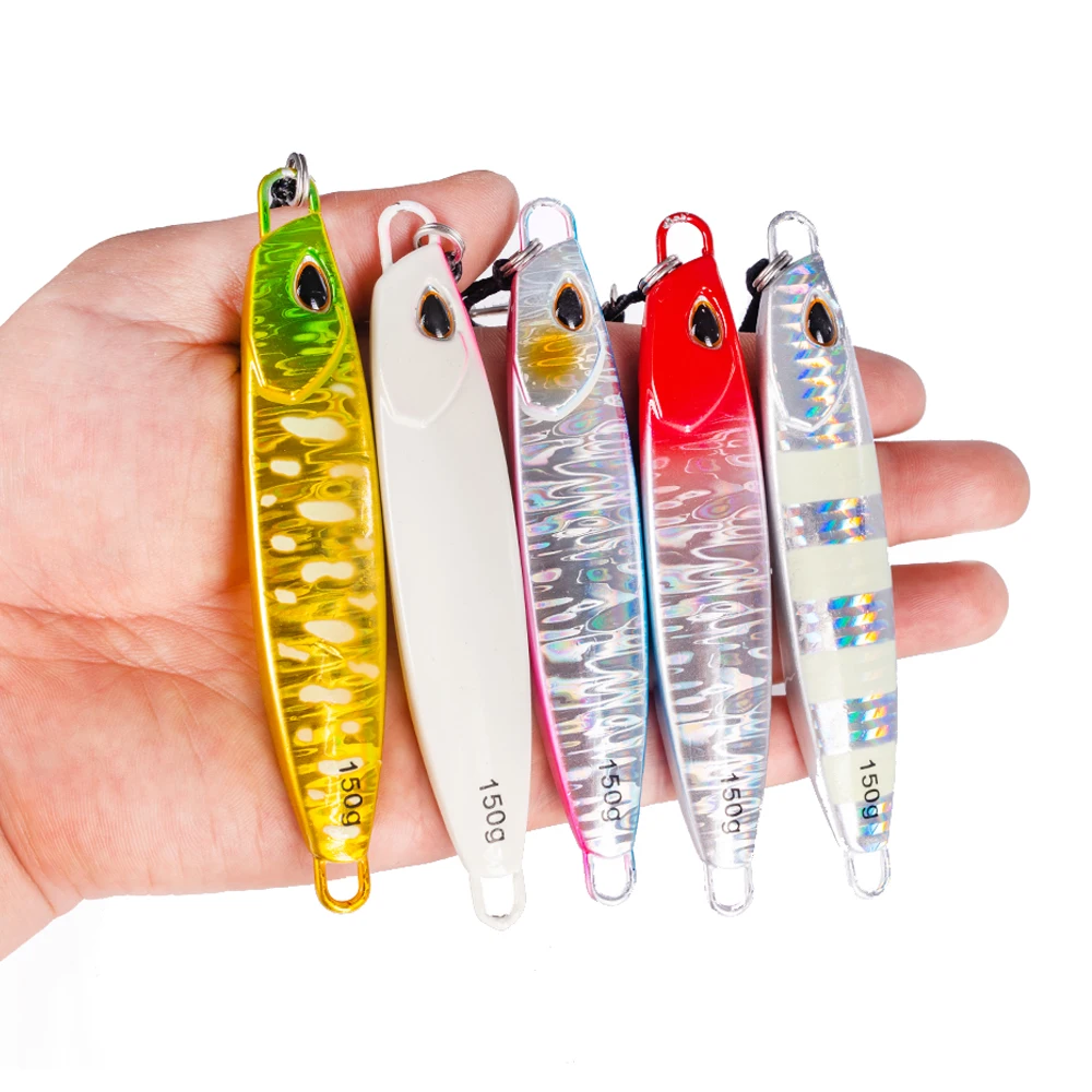 1Pc Leuchtende Metall Jigs Angeln Locken Sinking mit Assist Haken 40g/60g/80g/100g/150g Laser Jigging Casting Köder Künstliche Köder – Detail 1