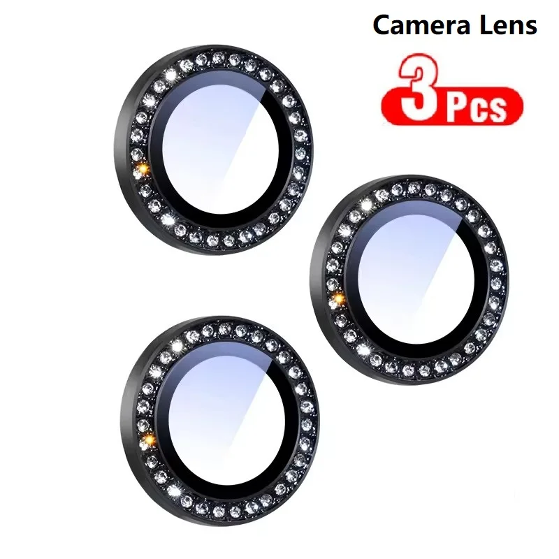 6Pcs Camera Lens Protector For IPhone 11 12 13 Pro Max Mini 15 Pro Max Diamond Metal Protective Glass For IPhone 14 Plus Lens