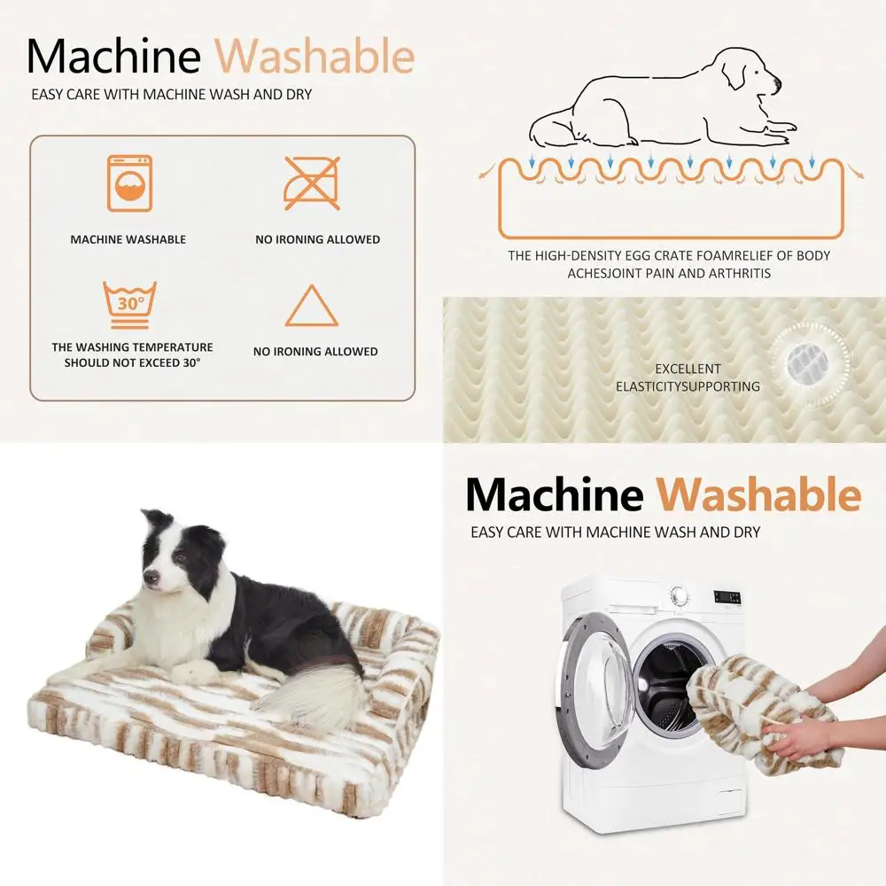 

Large Waterproof Memory Foam Dog Bed with Removable Cover, Plush, Non-Slip, Egg-Crate Support, Khaki Tiger Stripe Pattern