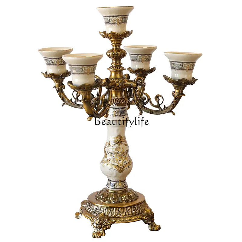 Luxury soft decoration, modern simple European-style American ceramic five-headed candlestick ornament