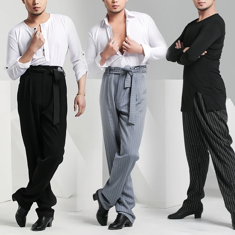 2025 Pantaloni da performance di danza latina per uomo Samba Chacha Tango Dress Pantaloni moderni per adulti Pantaloni tascabili a righe Abbigliamento latino