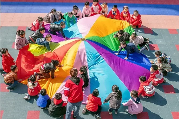 [Zabawna] gra sportowa 2M/3M/4M/5M/6M średnica Outdoor Rainbow Umbrella spadochron zabawka Jump-Sack Ballute Play mata do gry zabawka prezent dla dzieci