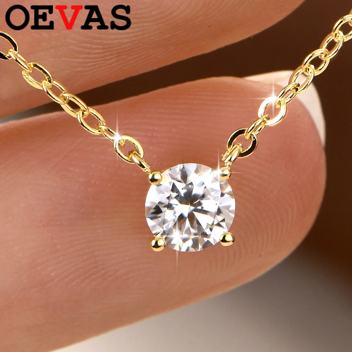 

Колье-подвеска OEVAS с круглым муассанитом 1-10 карат для женщин, серебро 925 пробы с покрытием из 18-каратного золота, цепочка на шею, изысканные ювелирные изделия, проходят проверку на подлинность бриллианта