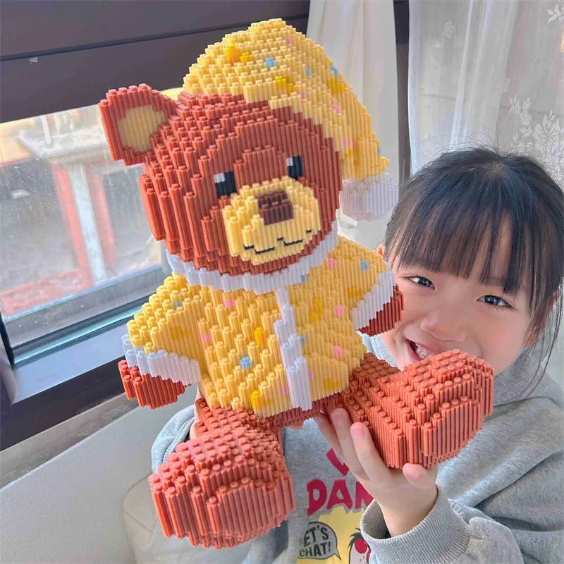 28cm Gray Goodnight Little Bear Children\'s Toy Building Block Small Particle Brick 3D Little Bear Model Kids Gift