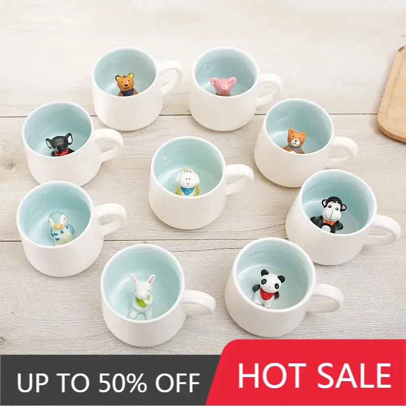 400ML Ceramic Mugs Creative Cute Cartoon Stereo Animal Milk Coffee Cups Couple Cups of Household Drinking Water Supplies