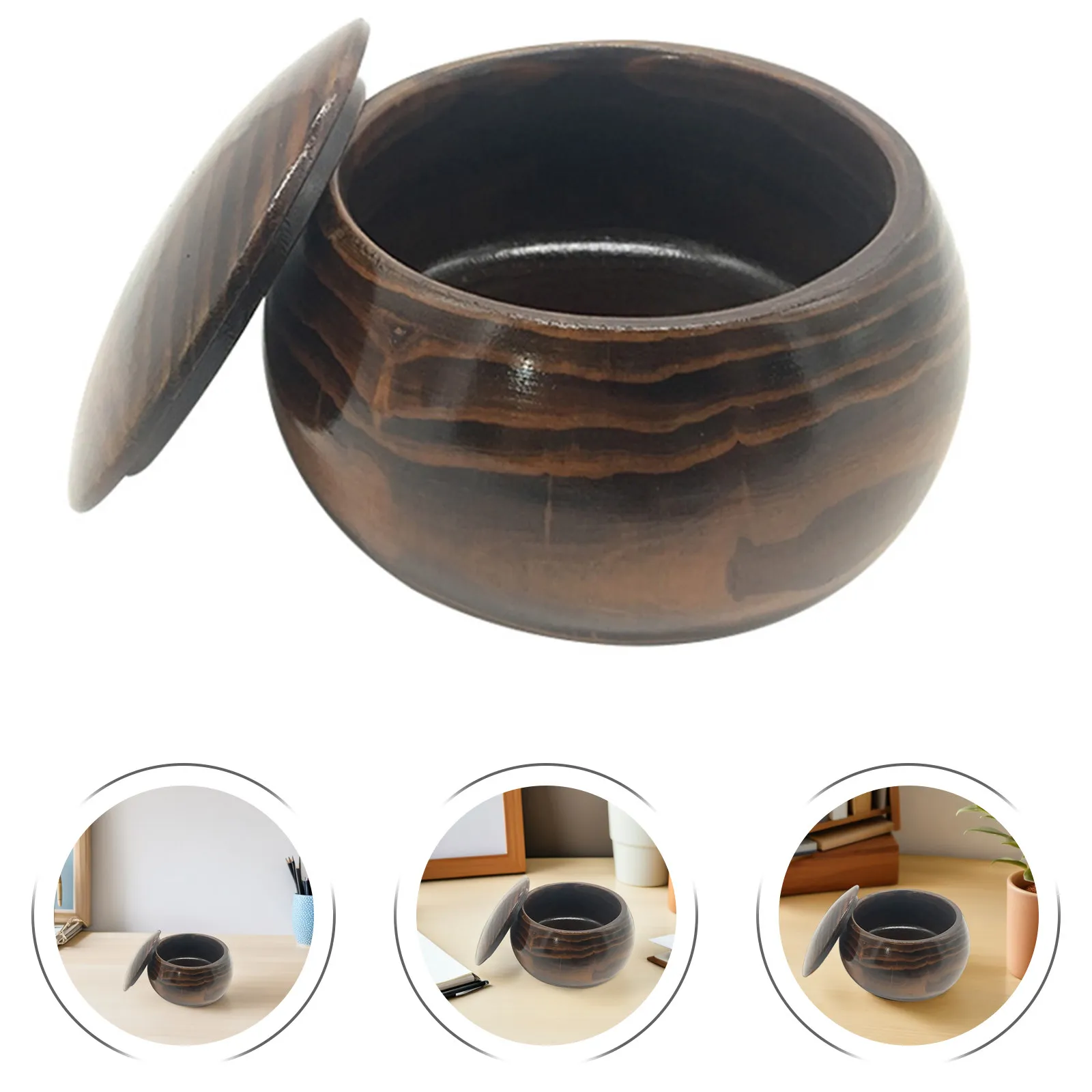 

Wooden Go Chess Pieces Bowl with Lid Natural Solid Wood Storage Container for Black White Stones Portable Desktop Organizer