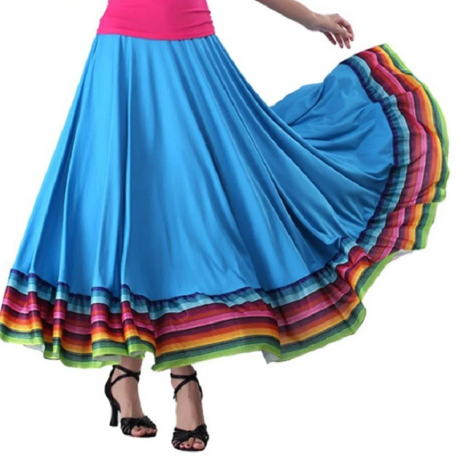 Womens Folklorico Dance Skirt Spanish Flamenco Colorful Big Swing Long Skirts Folkloric Mexican Folk Dance Performance Costume