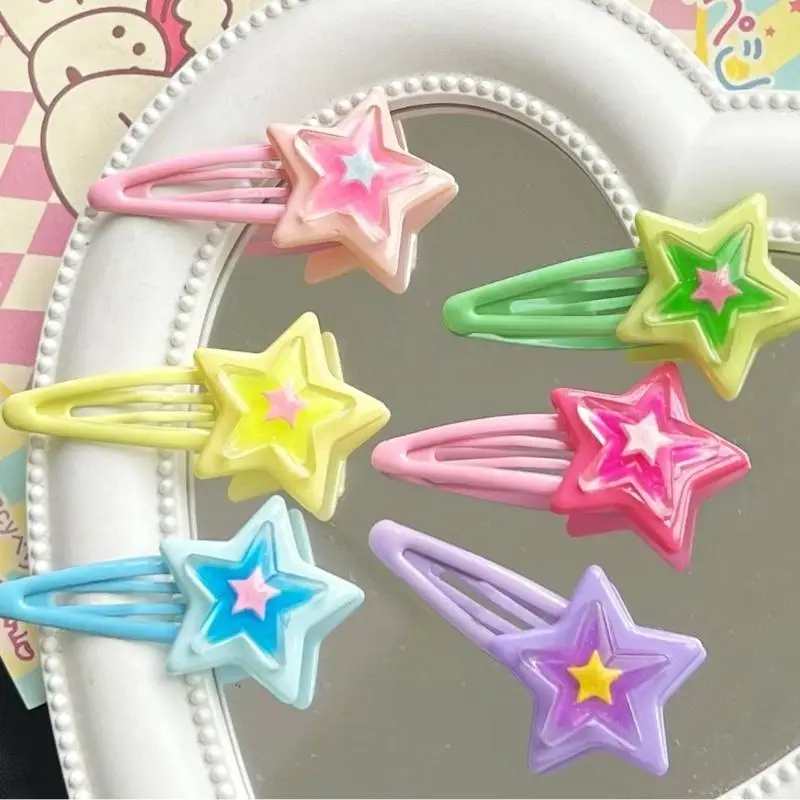 

652F Girly Clip Hairpin Y2K Girls Headdress Hair Accessories Delicate Star Mini Jelly Star Hairpin