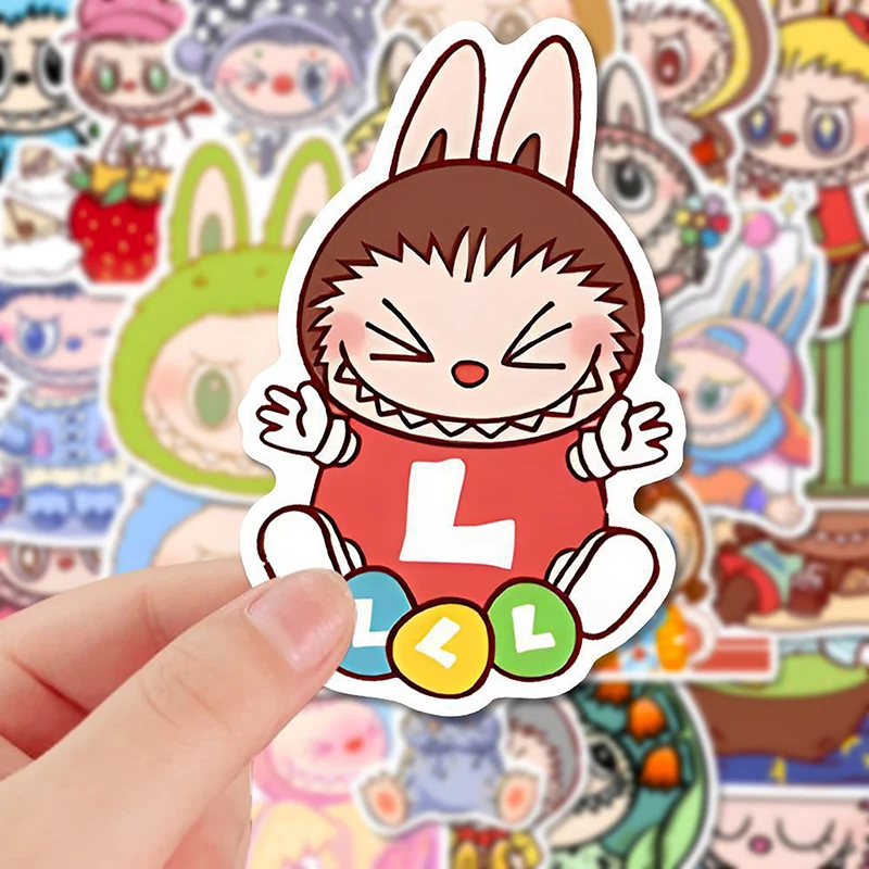 80Pcs New Labubu Monster Cartoon Waterproof Stickers Pack Cute Water Bottle Laptop Skateboard Scrapbook Anime Accessories image 5