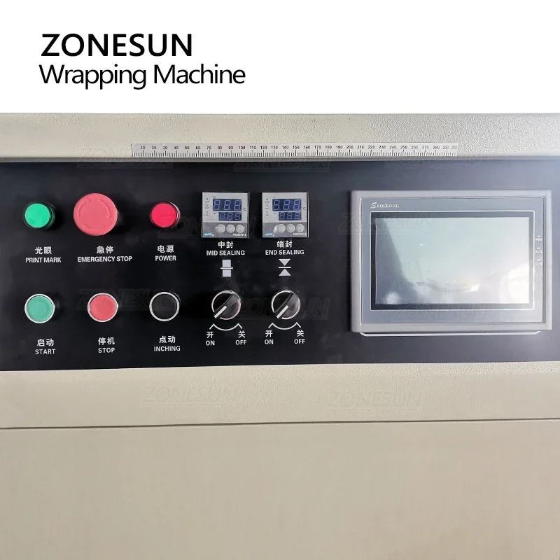 ZONESUN Horizontal Wrapping Packaging Machine Mask Biscuit Cake Candy Food Plastic Bag Pouch Sealing Machine Production Line