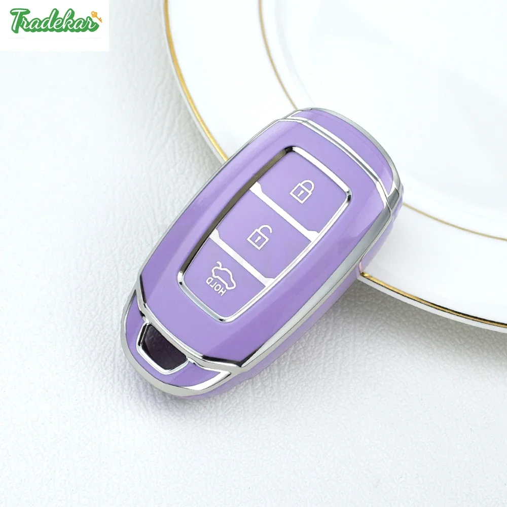 Car key cover shell silver edge TPU  for Hyundai I30 Ix35 Kona Encino Solaris Azera Grandeur Ig Accent TM Palisade Santa Fe