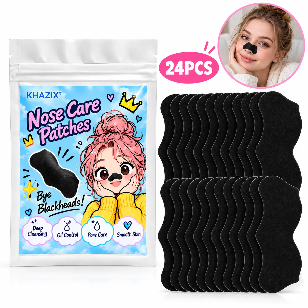 24pcs Blackhead Nose Strips