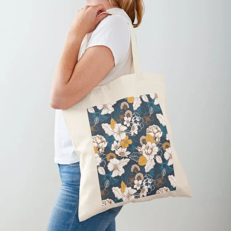 

Navy and Gold Peony and Blossom Seamless Pattern Tote Bag tote men's canvas