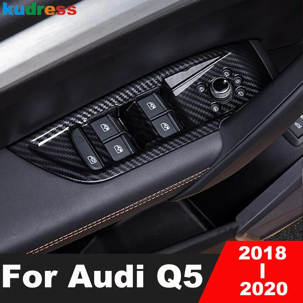 

Car Inner Door Armrest Window Lift Switch Button Panel Cover Trim For Audi Q5 2018 2019 2020 Carbon Fiber Interior Accessories