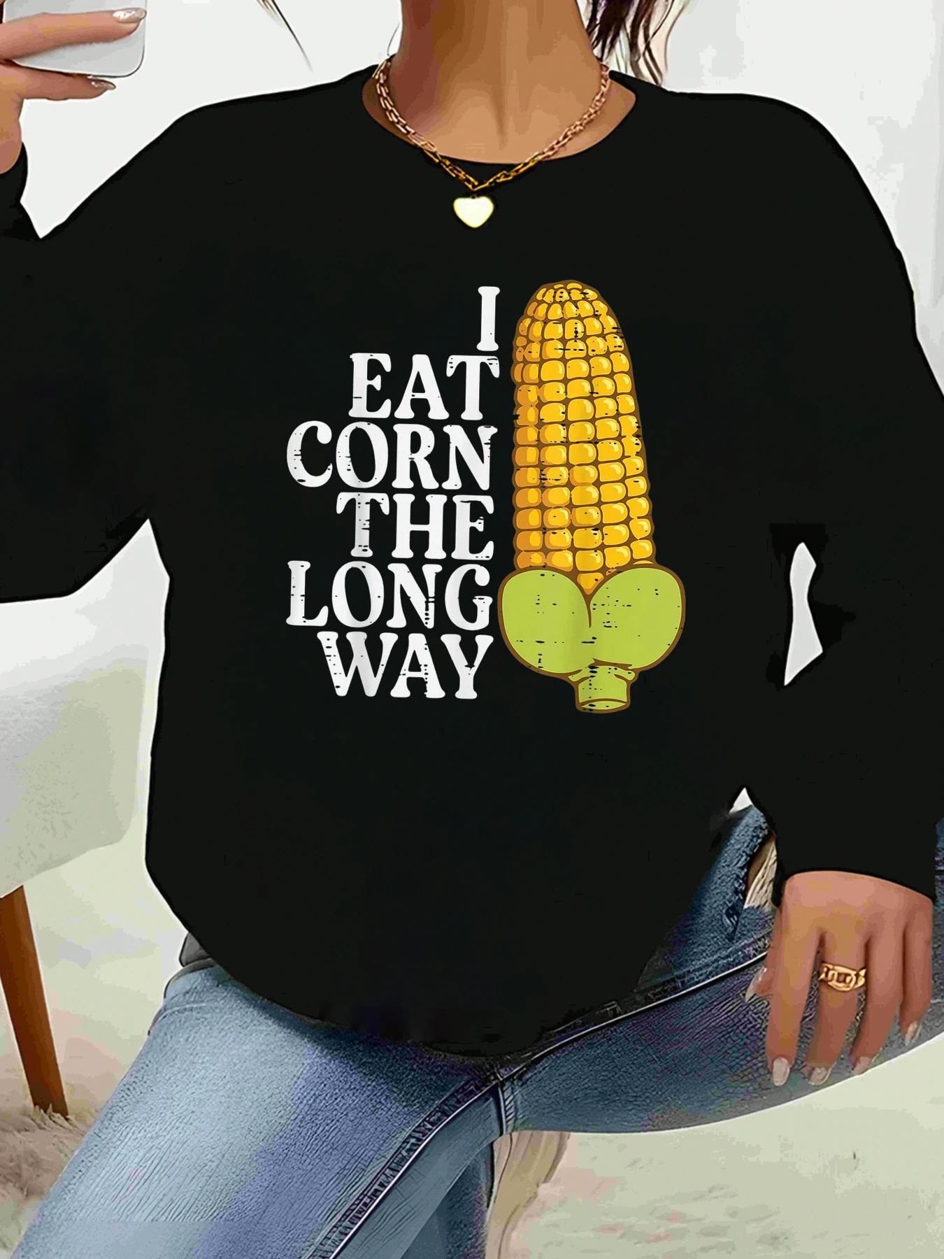 

Толстовка с принтом I Eat Corn the Long Way, повседневная одежда на Хэллоуин, женский топ