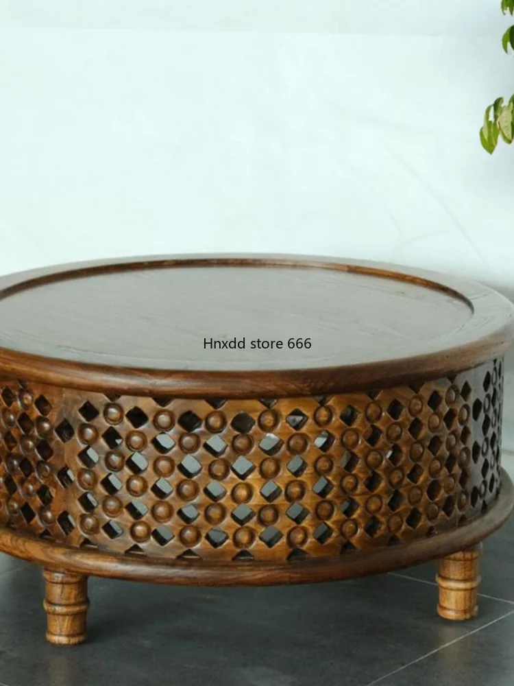 Solid Wood round Tea Table Ancient and Modern Log Old Elm Leisure Middle and Ancient Tea Table