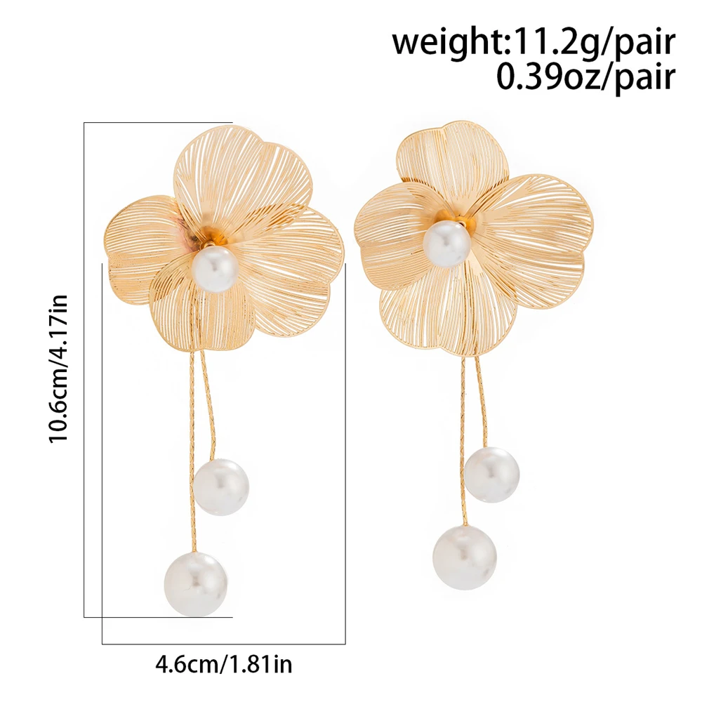 Fashion Large Flower Earring with Pearl Pendant Korean Design Stud Earrings for Women Girls Metal Jewelry Accessories Party Gift