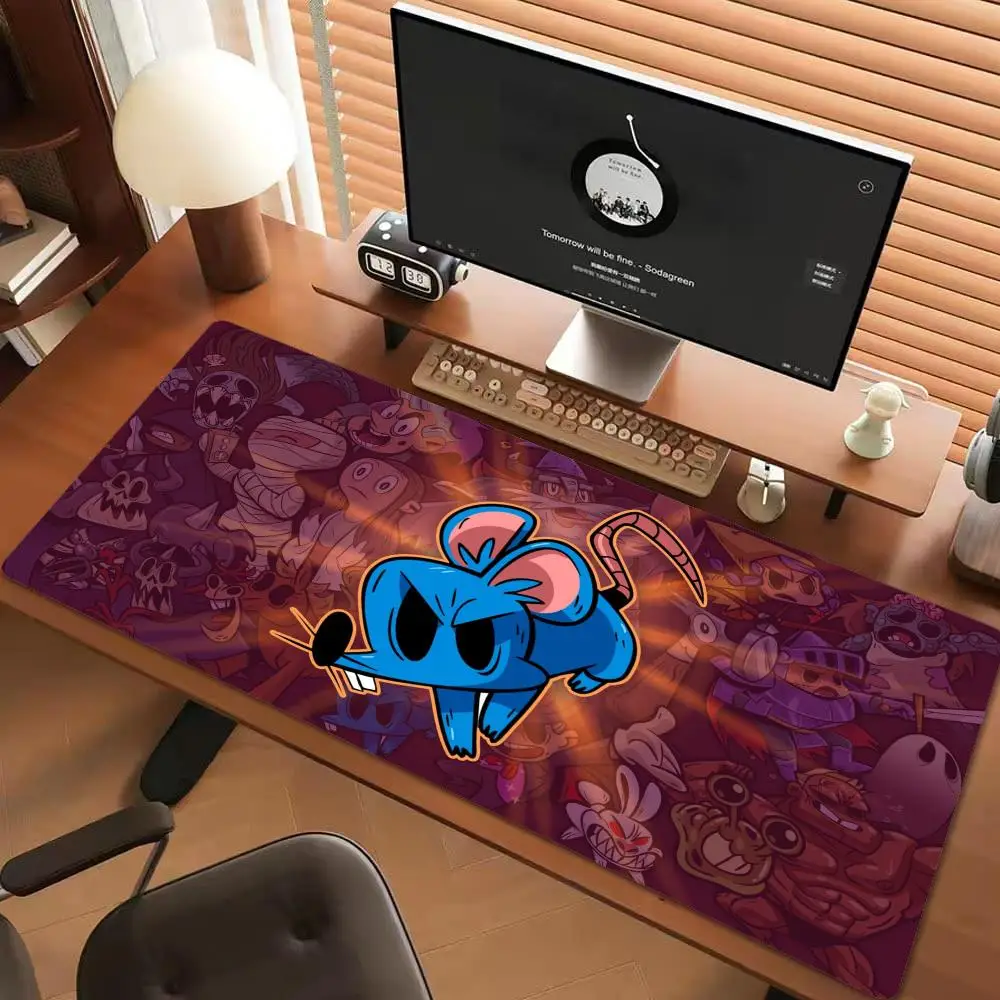 Cartoon Fantasy Mousepad XXL Angry Blue Rat Deskpad Non‑Slip Rubber Dark Monster Villain Art Game Keyboard Mats Gamer Desk Mats