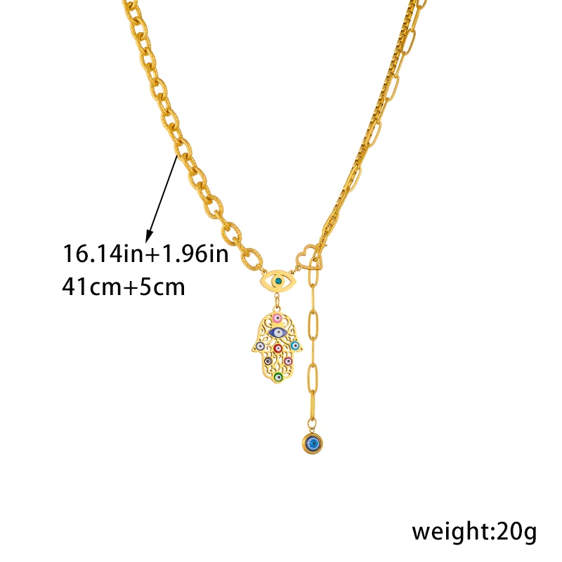 MEYRROYU 316L Stainless Steel Trendy Türkiye Evil Eye Pendant Necklace Women Girl Gold Color Hamsa Hand Neck Chain Jewelry Gifts