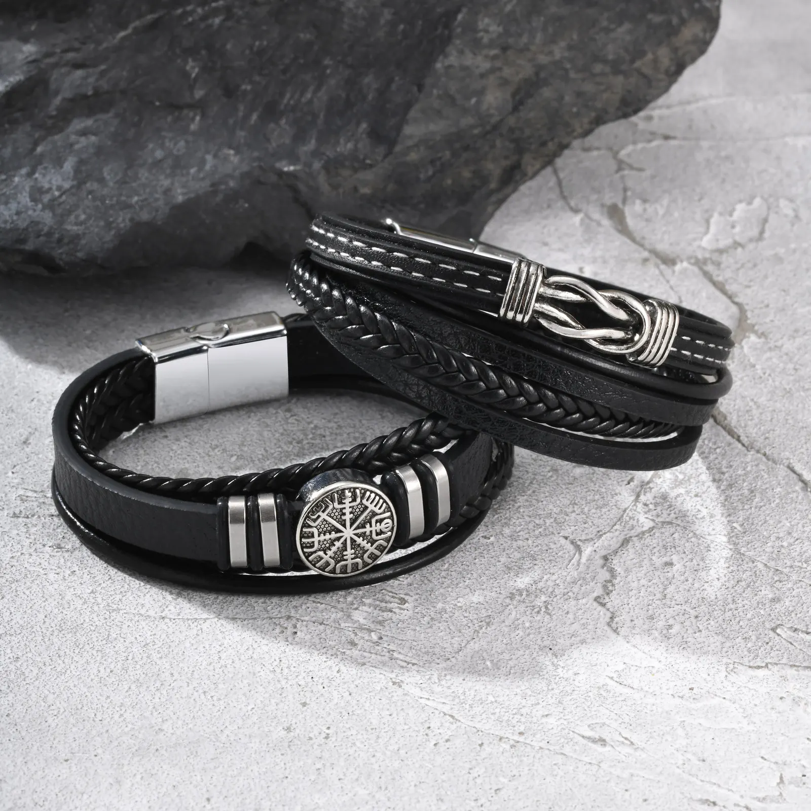 Men's Viking Multi Layer Leather Bracelet,Black Brown Color Handmade Braided Bracelet,Wedding Party Daily Jewelry Gift