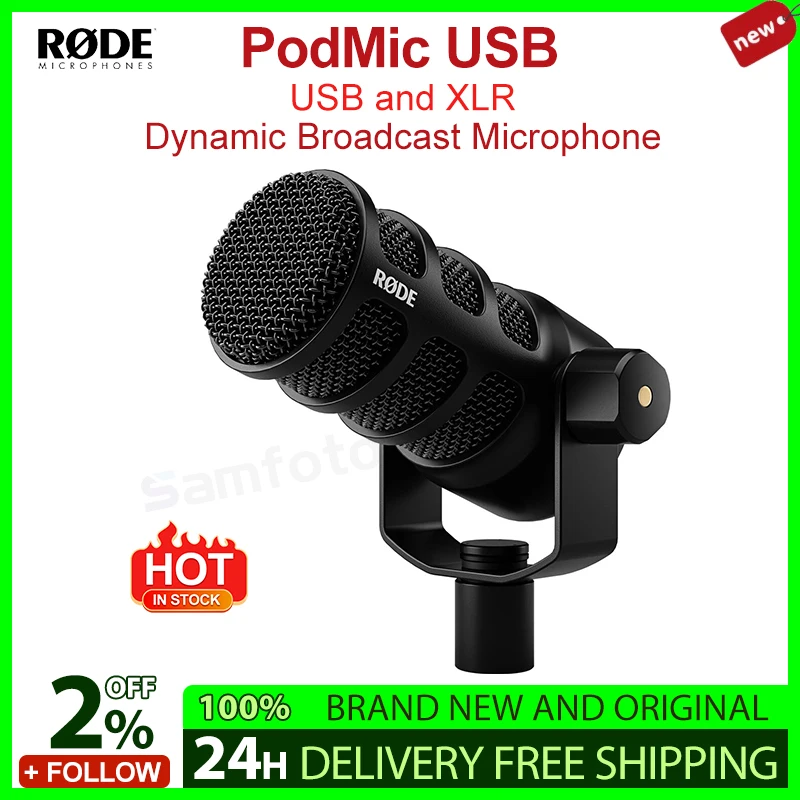 RODE PodMic USB Versatile Dynamic Broadcast Microphone With XLR & USB Connectivity for Podcasting Streaming Gaming Music-Making