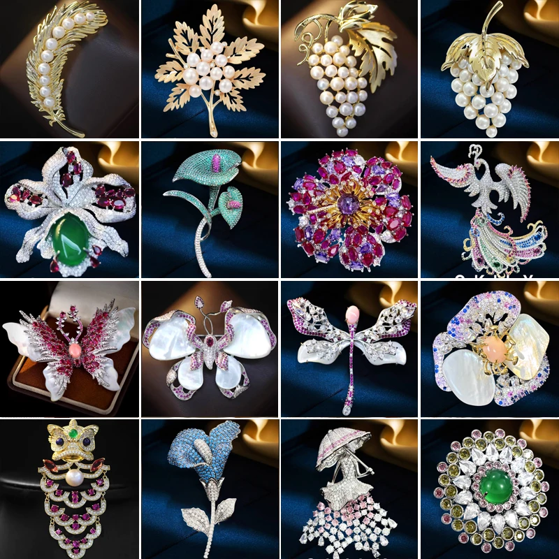 OKILY Luxury Zircon Flower Girl Brooch Elegant Shell Butterfly Broche for Woman's Dinner Party Coat Corsage Accessories Jewelry