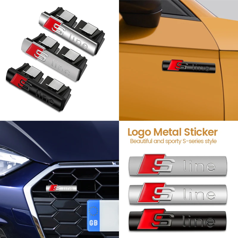 Car Metal sline Logo Front Grill Badge Emblem Sticker Decals for Audi Sline A3 A4 A5 A6 A7 A8 S3 S4 S5 S6 Q3 Q5 Q7 Car Styling