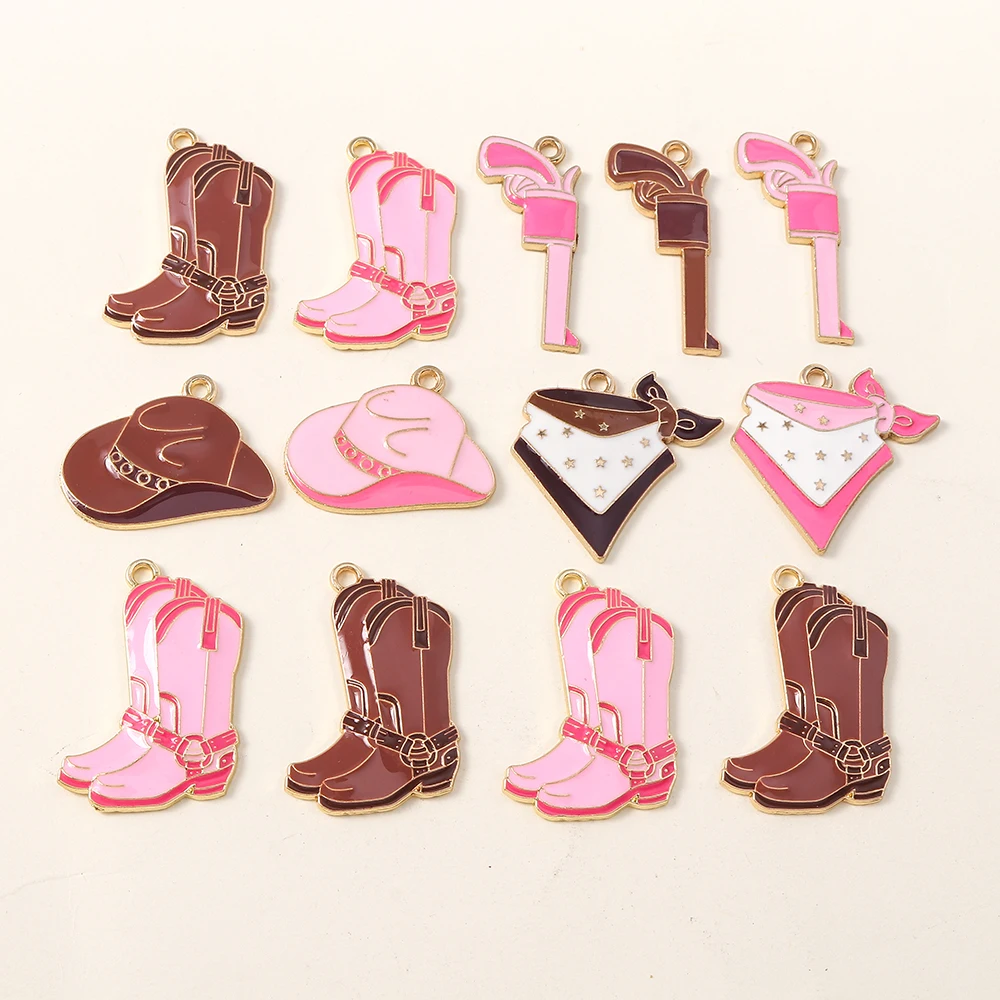 10 pçs encantos ocidental cowboys cowgirls chapéu botas bandana arma pingentes para colares brincos diy artesanal jóias acessórios