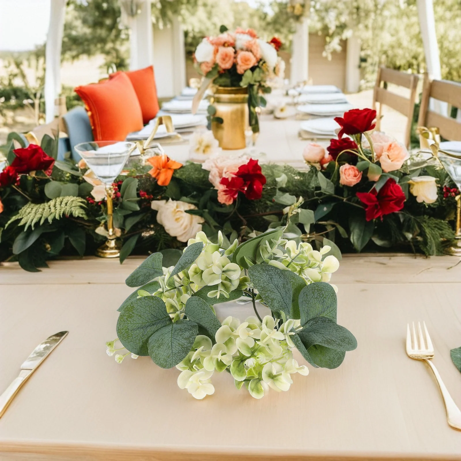 

2pcs Artificial Eucalyptus Wreath Spring Home Decor Tabletop Ring Wedding Party Decoration Centerpiece Simulation