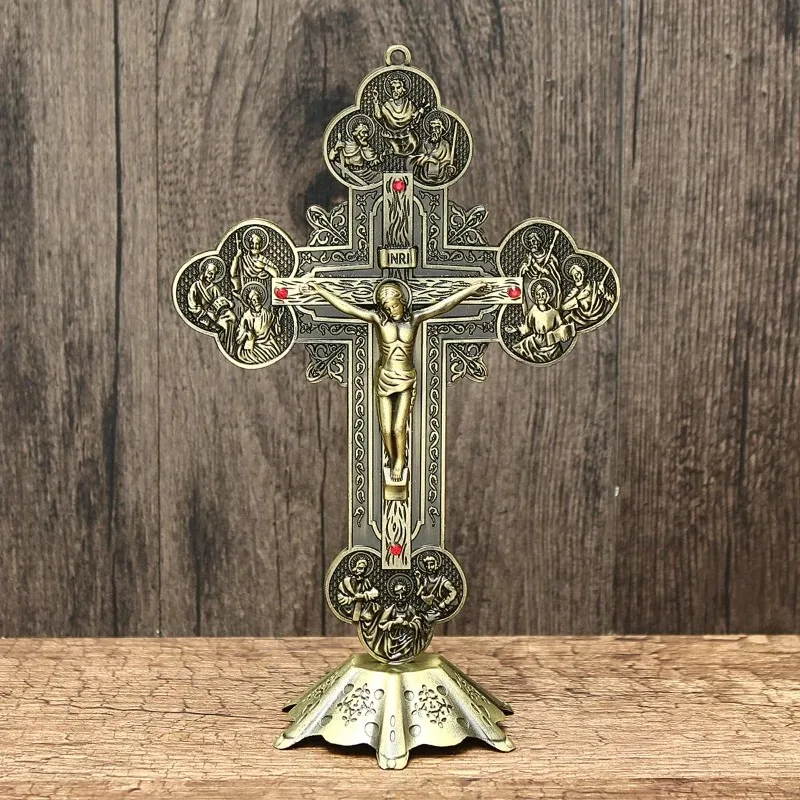 1PC Church Relics Figurines Crucifix Jesus Christ on The Stand Cross Crucifix Home Chapel Decoration