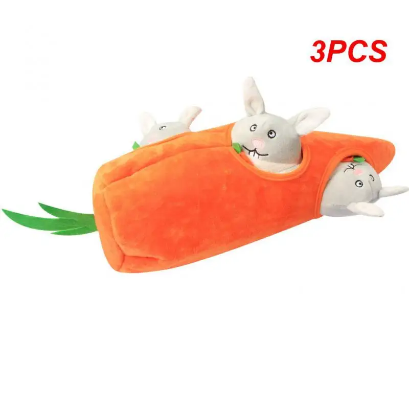 3PCS Pet Dog Toys Plush Carrots Burrow Doll Squeaky Toy Bunnies Doll And Seek Vocal Interactive Toy Set For Small Medium Dogs