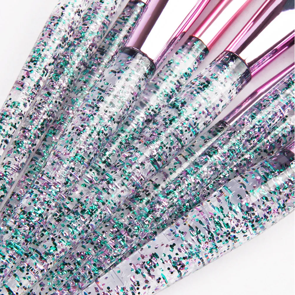 

10Pcs Crystal Brush Set High Quality Ergonomic Handle Soft Synthetic Bristles Makeup Brush Kit for Women Daily