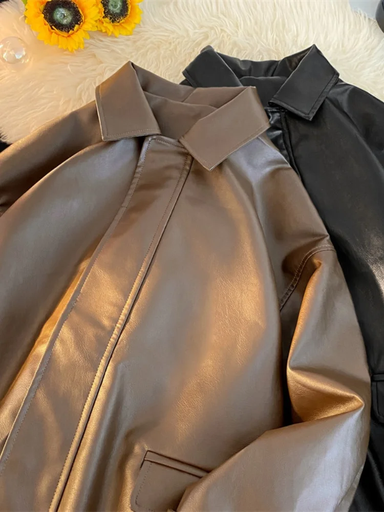 

Retro American Sle Leather Jaet Men's Spring Autumn Cool Haome Stand Collar Top Youth PU Leather Jaet Casual Faion