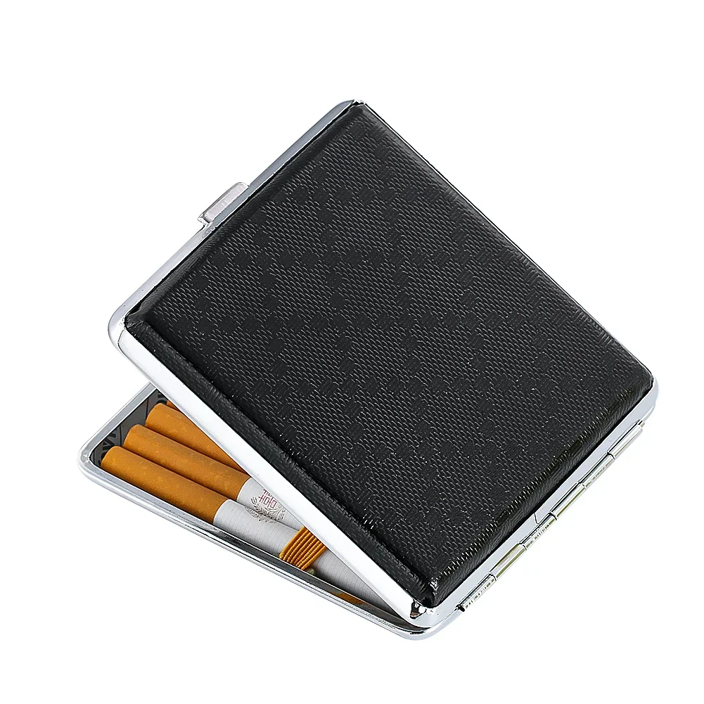 1PC Fashion Artificial leather 20 Ultra-thin Metal Cigarette Case Simple Smoking Accessories Portable Tool Crafts Men's Supplies