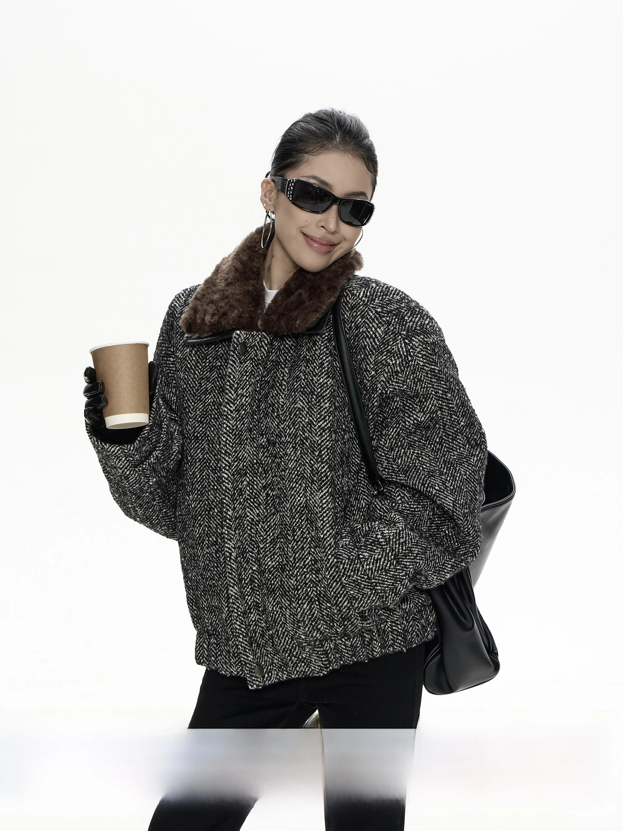 

Wild Zero Thiened Woolen Coat with Fur Collar for Women Autumn Winter 2025 New American Retro Plaid Design Street Sle Loo...