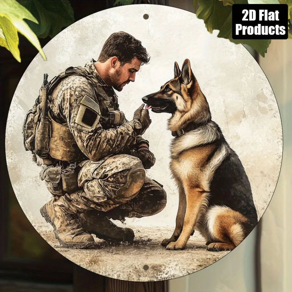 Militärische Schäferhund-Taktiktrainings-Plakette - Schwere Aluminium-Wandkunst, Geschenk für Veteranen, Ohne Verkabelung, Einfache Montage, 8x8 Zoll