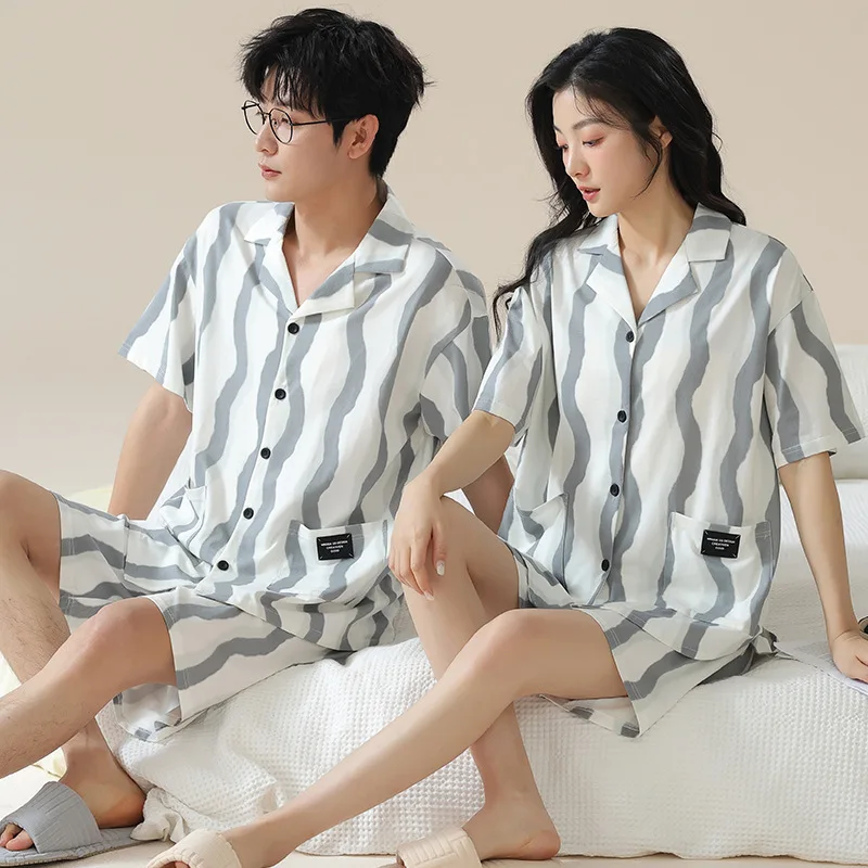 Modal Cardigan Homewear for Couples Summer Soft and Breathable Nightwear Women and Men Matching Pajama Set Shorts Pjs Loungewear