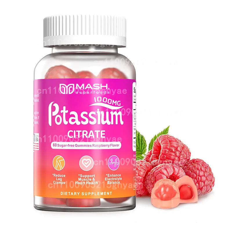 

Potassium Gummies 1000mg, Maximizes Potassium Absorption with A Mixture of Vitamin B6 and Magnesium, Sugar Free, 60 Gummies
