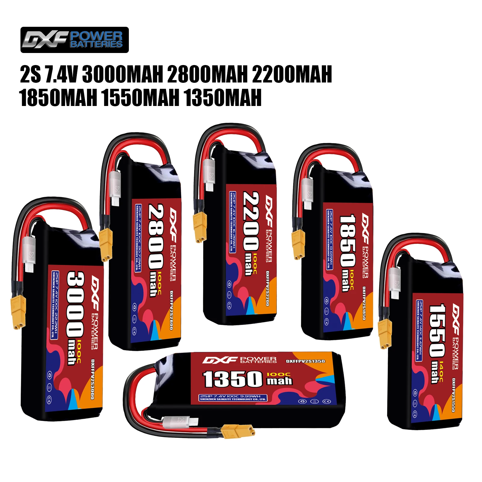 

DXF Lipo 2S Battery 7.4V 3000mAh 2800mAh 2200mA 1850mAh 1550mAh 1350mAh 100C XT30 XT60 JST Plug for FPV Quadcopter Drone