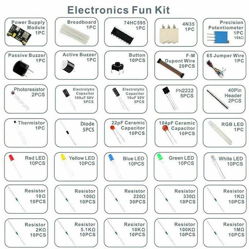 Electronic Components Kit Pack Starter DIY Project For Arduino R3 Common Capacitors Resistors Capacitors 830-well Breadboard