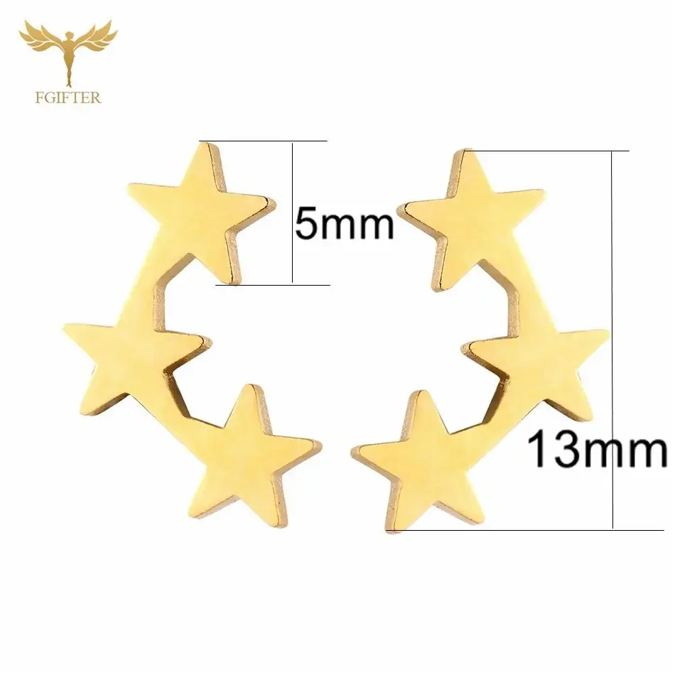 الأقراط الهندسية الكلاسيكية 3 نجوم الأذن ترصيع امرأة الذهبي مجوهرات من صلب لا يصدأ إكسسوارات فتيات بالجملة 12 زوجًا مجموعة حزمة #3