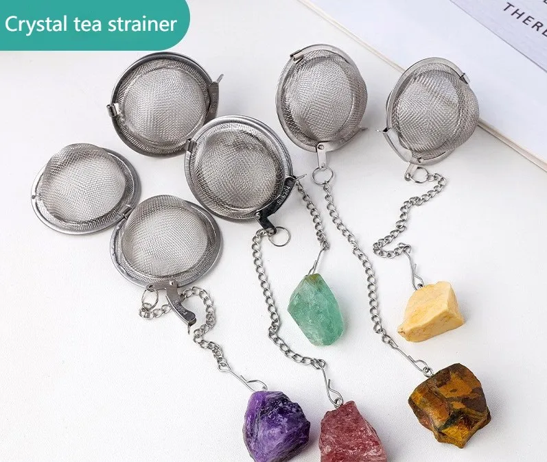 

Natural Crystal Raw Stone Tea Filter, Tea strainer, 304 Stainless Steel Tea Ball, Tea Partition