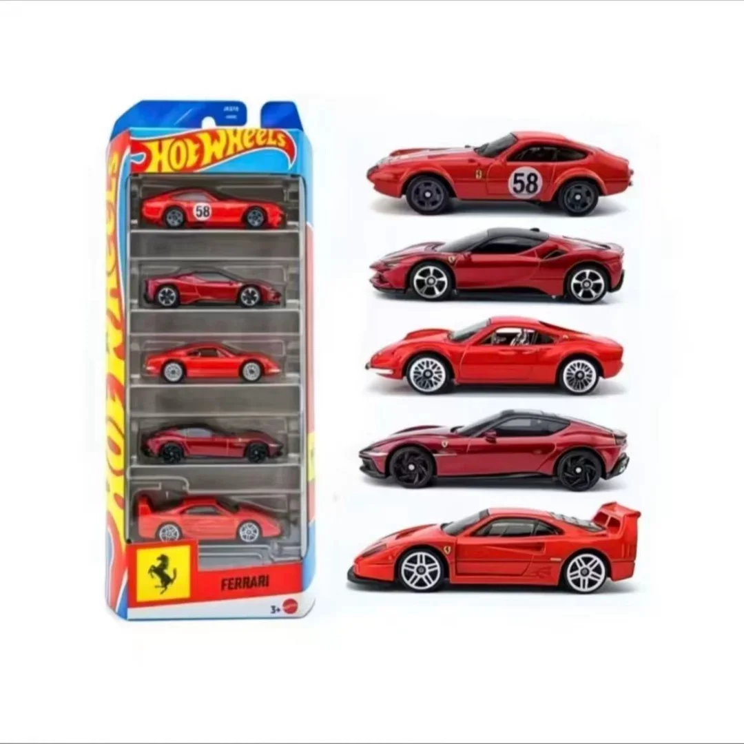 5pack Original Mattel Hot Wheels Toy Ferrari Cars Die-Cast 1:64 Scale Miniature Collectible Vehicles 1/64 Mini Car Models Toys
