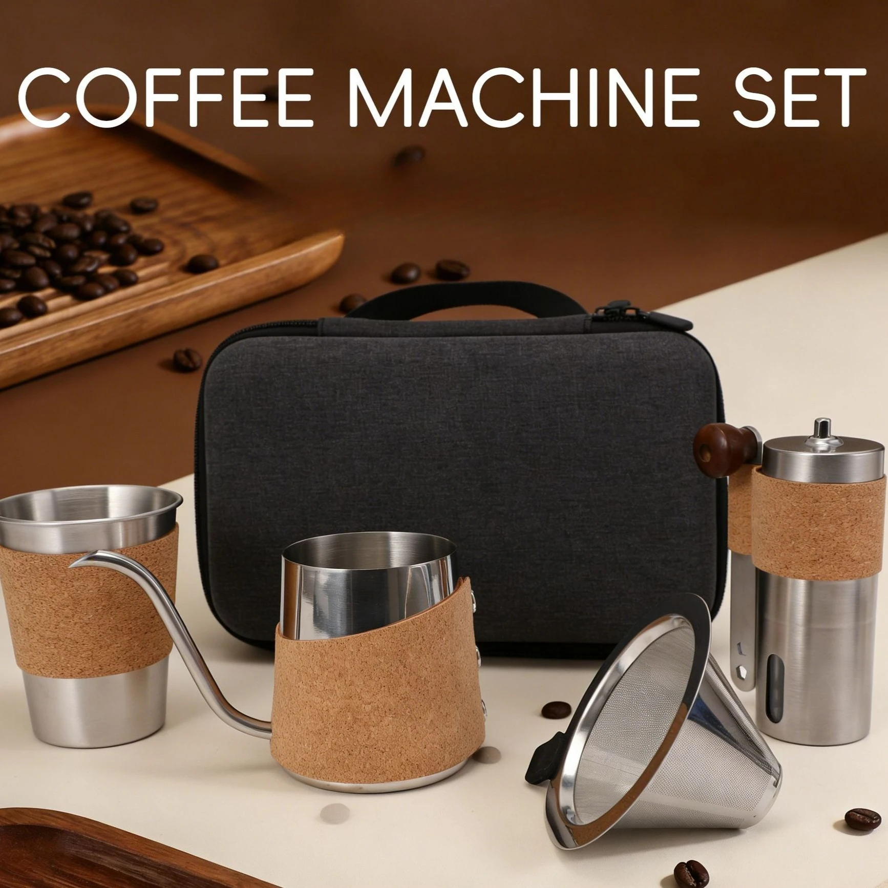 Outdoor Travel Coffee Gift Kit Hand Crank Milling Tool Pour Over Moka Pot Portable Brewing Set