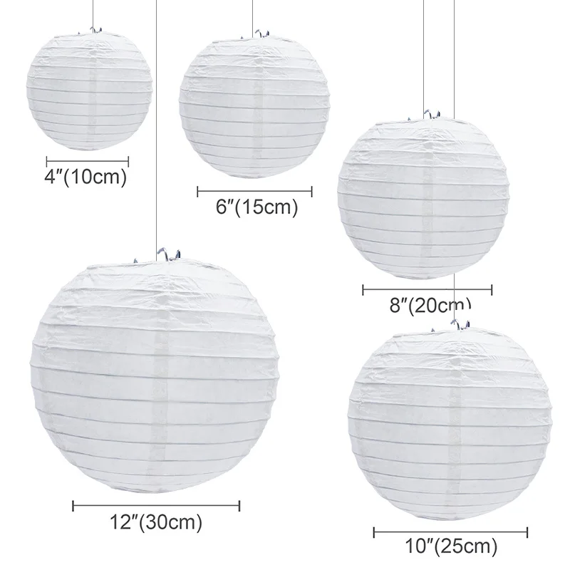 30pcs/lot 4\'\'-12\'\' White Chinese Paper Lanterns Ball Hanging Round Lantern for Wedding Birthday Party Event Christmas Decoration