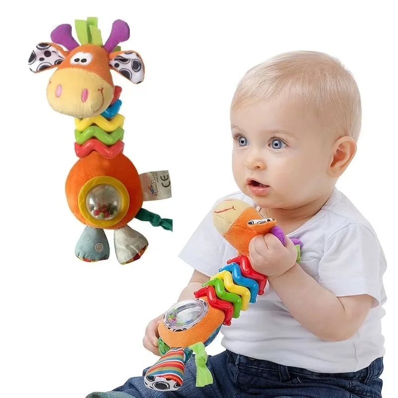 Jouet hochet pour bébé - Jouet de dentition en peluche douce avec anneaux à hochet et papier froissé, développement sensoriel, jouet éducatif pour nouveau-né