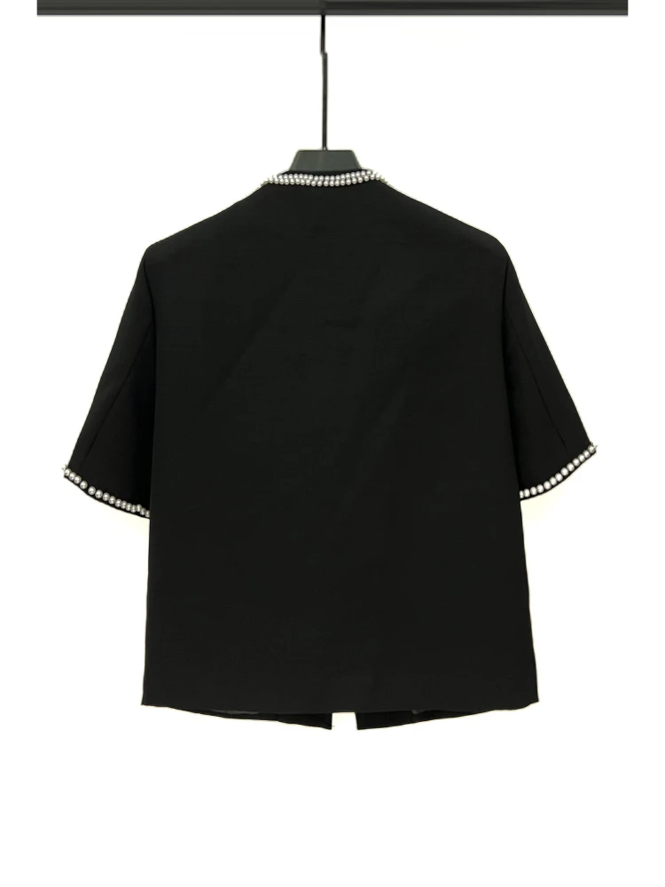 High-end Beaded Single-breasted Short-sleeve Jackets Men's 2025 Summer New Trendy Loose Comfort Coats Shoulder Padded Jackets