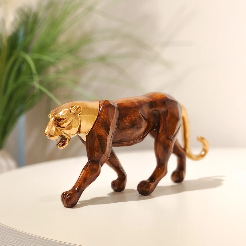 

Golden Wood-Grain Leopard Sculpture Resin Ornament, Light-Luxury Decorative Accent for Bedroom, Living Room, Study or Office